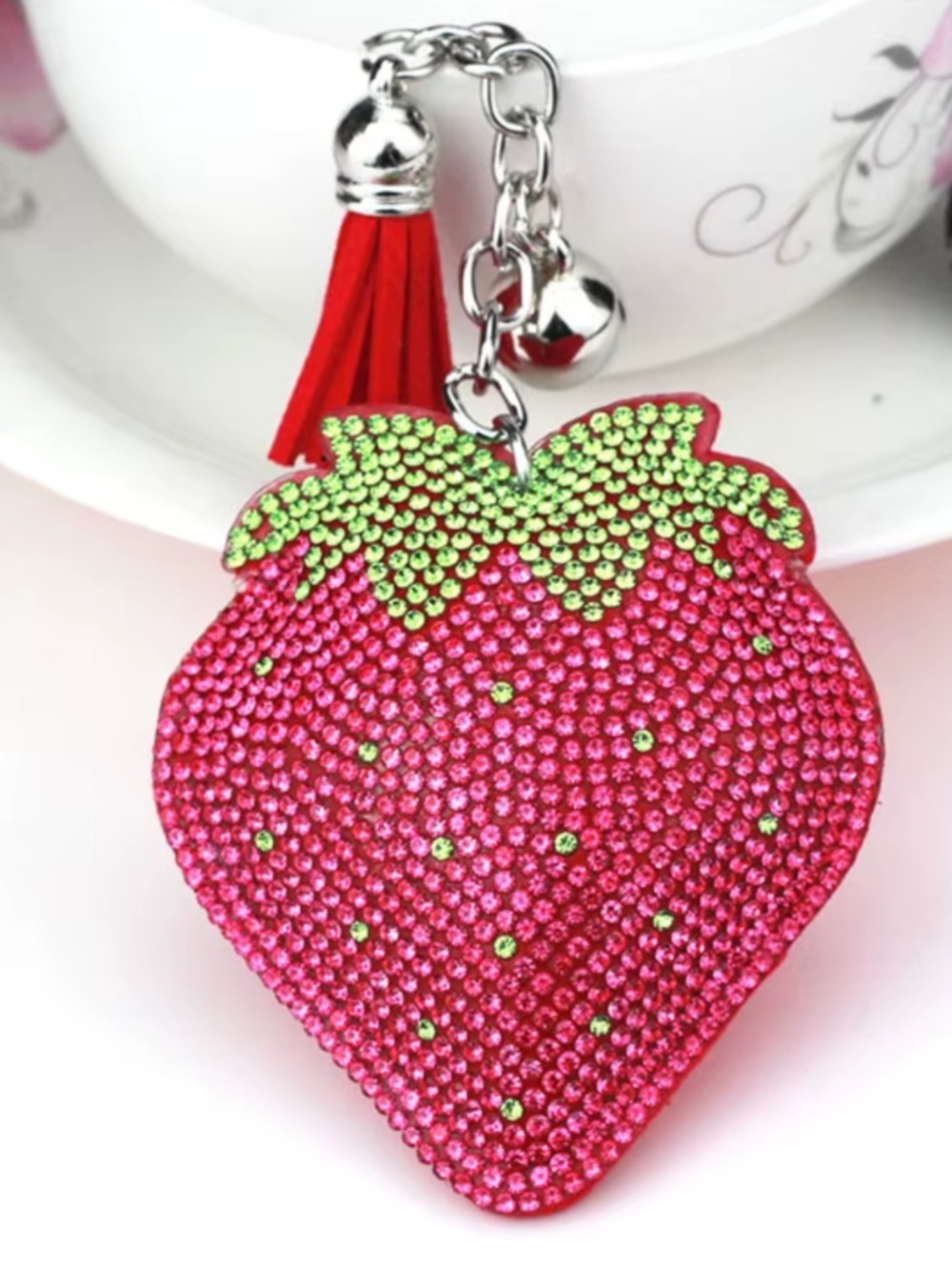 Pink Strawberry rhinestone keychain/purse charm